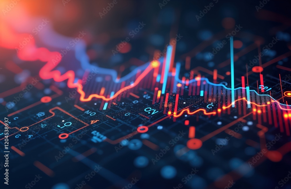 Aufkleber digital graph chart shows stock market trend. growth investment in modern tech market. ai-powered bu