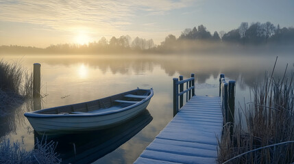 Obraz premium Winter Sunrise by Frosty Pier