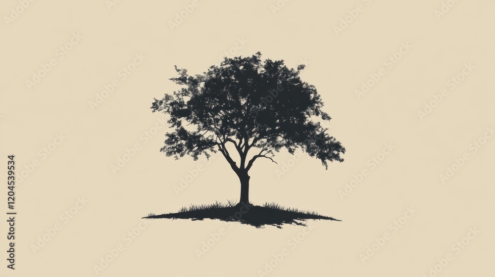 Leinwandbilder silhouette of a solitary tree standing on a gentle hill at sunset with a calm atmosphere and soft ba