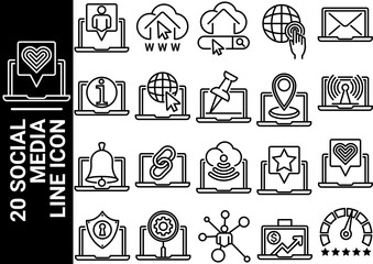 social media line icon, black and white