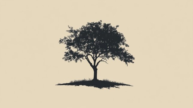 Silhouette of a solitary tree standing on a gentle hill at sunset with a calm atmosphere and soft background. Generative AI