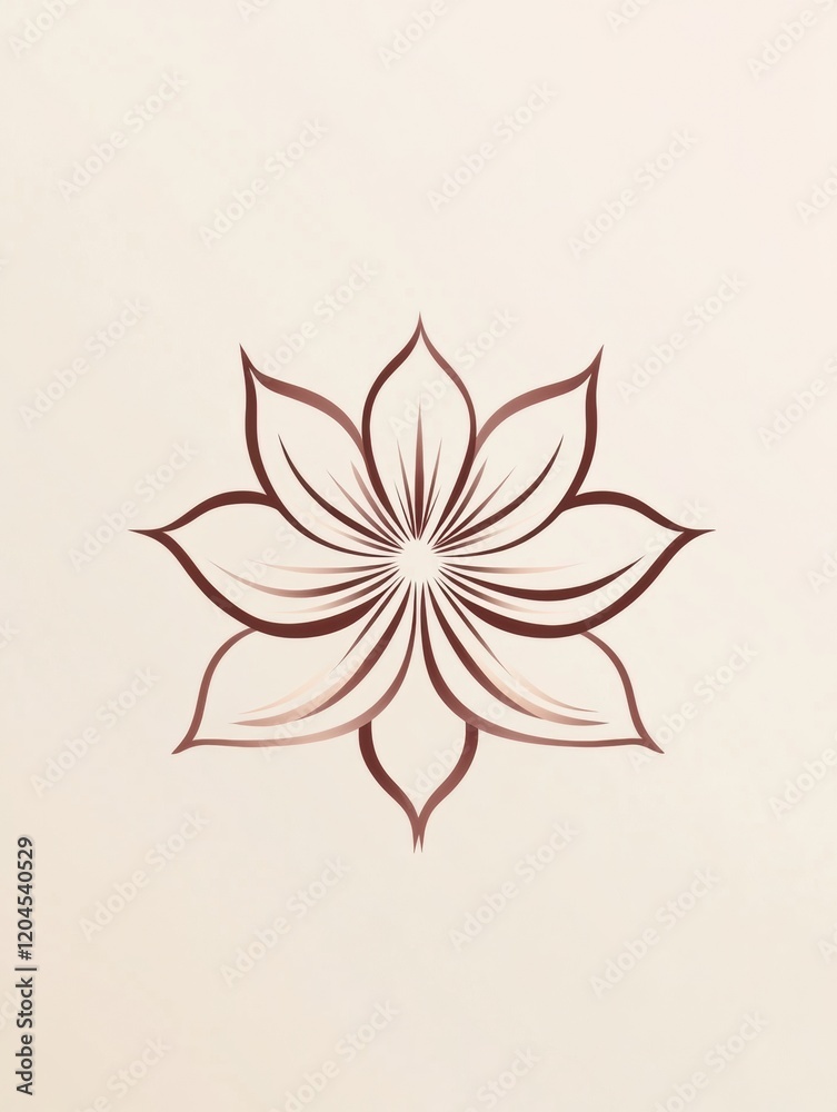 Aufkleber elegant floral design with delicate lines showcasing a six petal bloom in soft tones of brown agains