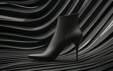 Trendy high-heel ankle boots with a soft matte texture placed on a modern fashion backdrop