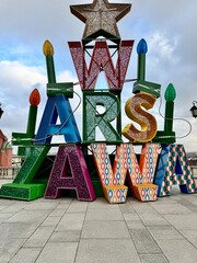 view of a tourist structure in the old town of Warsaw for the Christmas holiday period
