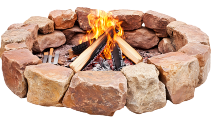 Warm Campfire Burning in a Stone Fire Pit at Night