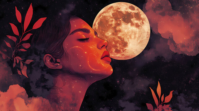 Blood moon, lunar eclipse, celestial event. Lunar Eclipse. Illustration