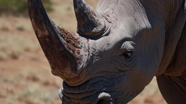 white rhino close up portrait