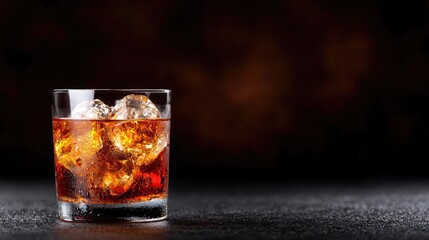 Whiskey on the rocks, dark background, bar setting,  drink photography for menus