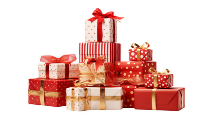 Red and Gold Christmas Gifts Stacked High for Festive Season