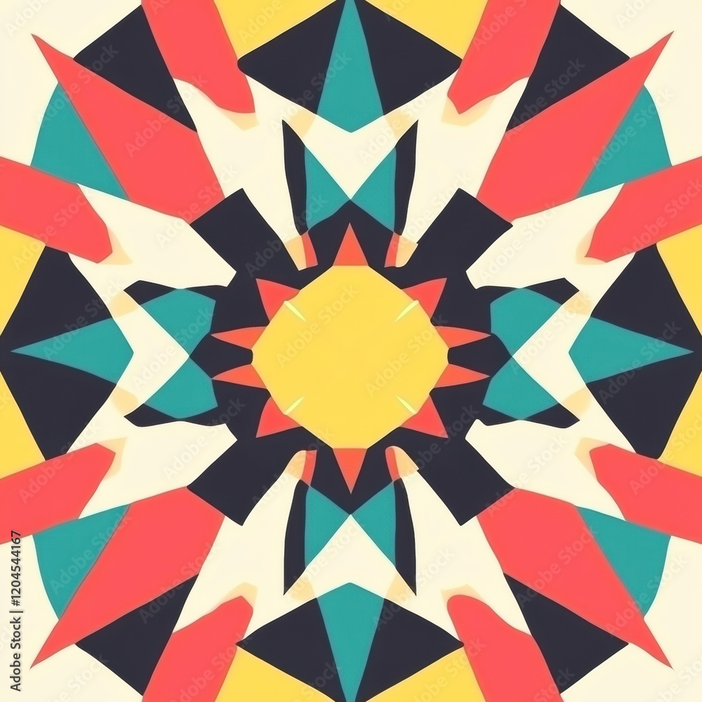 Poster colorful geometric pattern with sharp angles and vibrant hues creating a dynamic visual effect on a 