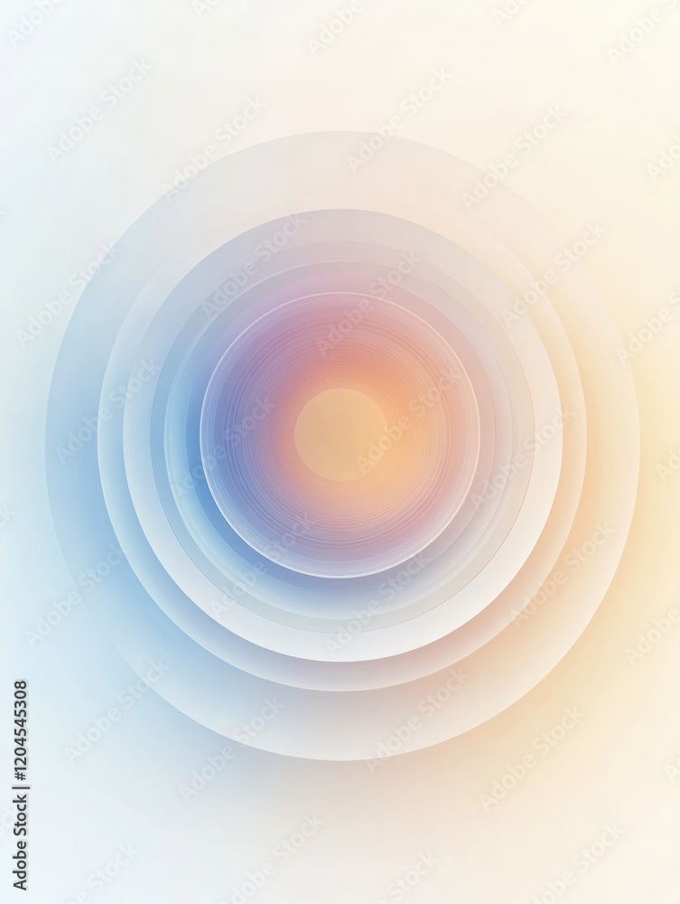 Leinwandbilder Circular abstract design showcasing soft gradients of blue and peach colors with concentric circles created in a minimalist style. Generative AI