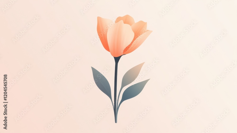 Poster elegant floral design featuring a peach colored tulip with green leaves on a soft pastel background.