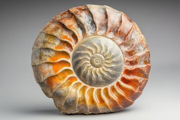 A stunning ammonite fossil, showcasing intricate spiral chambers and vibrant coloration, a testament to ancient marine life.