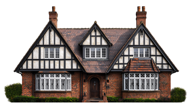 Tudor house isolated on transparent background ,high resolution
