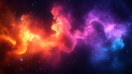 Naklejka premium Vibrant cosmic nebula swirling with orange, purple, and blue hues against a starry background