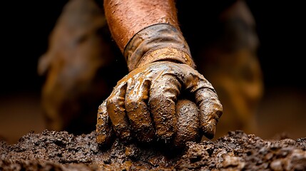 a high-resolution photo of A close-up of a player&acirc;&euro;&trade;s muddy hand gripping a rock. isolated on color background, photorealistic, ultra-sharp focus, clear details, studio lighting, natural colors,