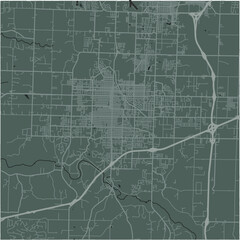 Map of Joplin in Missouri in a smooth dark style. Contains layered vector with roads water, parks, etc.
