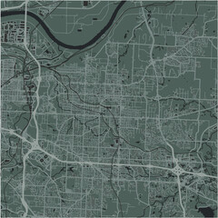 Map of Independence in Missouri in a smooth dark style. Contains layered vector with roads water, parks, etc.