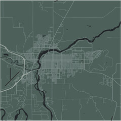 Map of Great Falls in Montana in a smooth dark style. Contains layered vector with roads water, parks, etc.