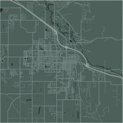 Map of Bozeman in Montana in a smooth dark style. Contains layered vector with roads water, parks, etc.