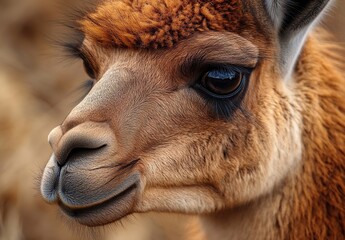 Fototapeta premium Close-up detail of the brown fur of a Llama Lama
