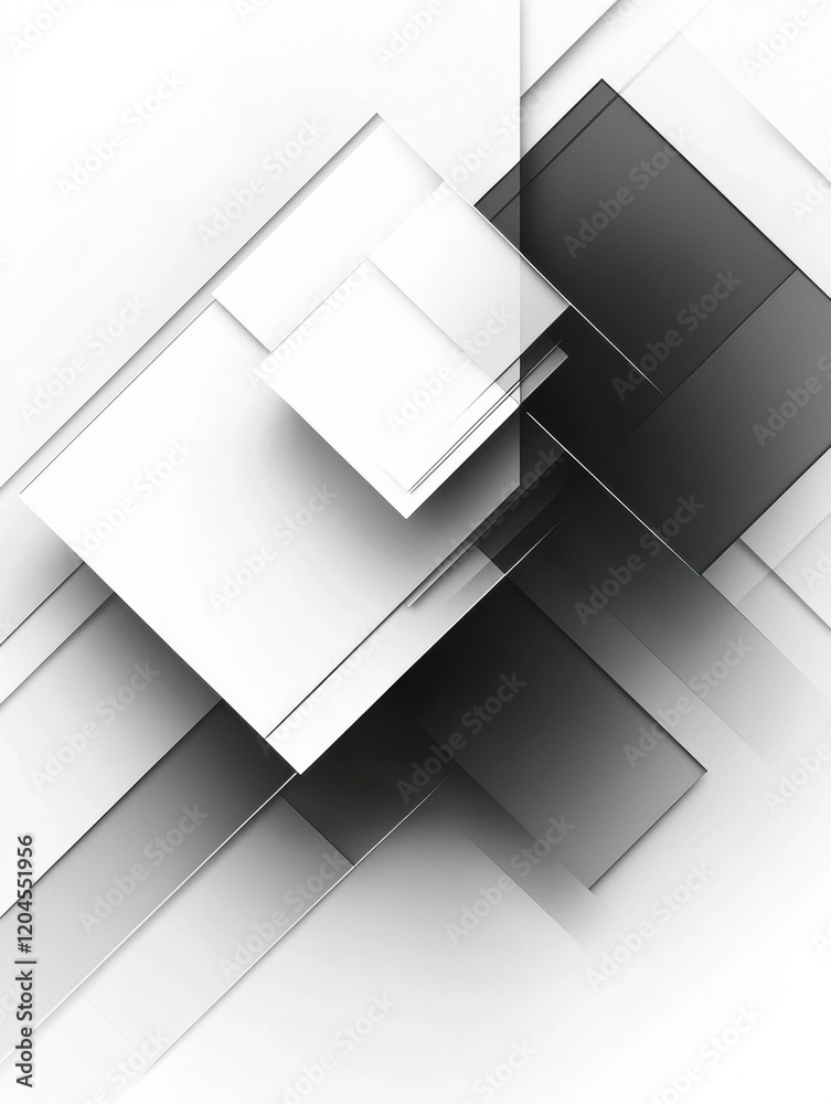 Poster Abstract design with overlapping transparent layers in black and white colors creating a modern artistic composition. Generative AI