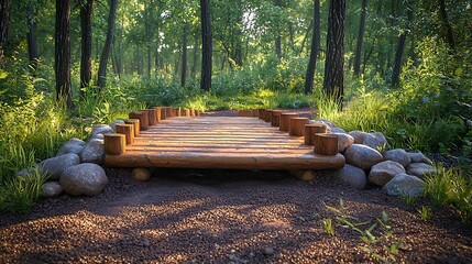 a high-resolution photo of A wide shot of a forest obstacle course with competitors running through. isolated on color background, photorealistic, ultra-sharp focus, clear details, studio lighting,