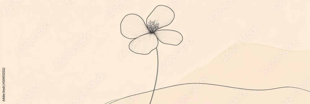 Leinwandbilder Single line drawing of a delicate flower on a soft background showcasing simplicity and elegance in art. Generative AI