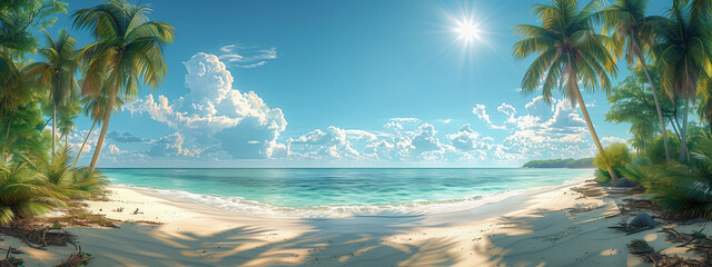 Sea sky and sandy beach. Paradise on earth. Dreams come true.