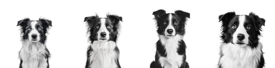Fototapeta premium Black and white Border Collie with intense gaze on white background