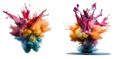 Vibrant Color Explosion Illustrations in High-Resolution, Showcasing Dynamic Splashes and Abstract Cloud Effects, Isolated on Transparent Background