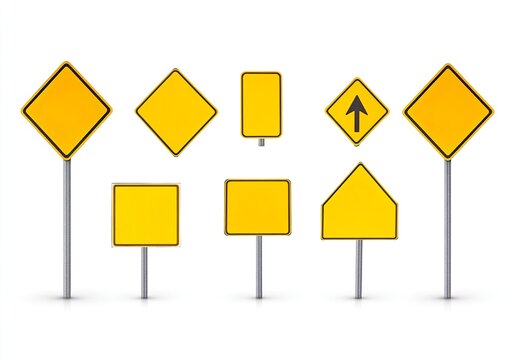 Collection of blank yellow road sign or Empty traffic