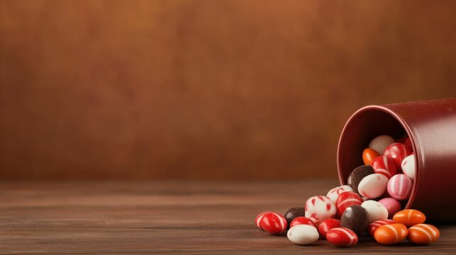 Halloween candy overflow with colorful assorted sweets in a festive setting