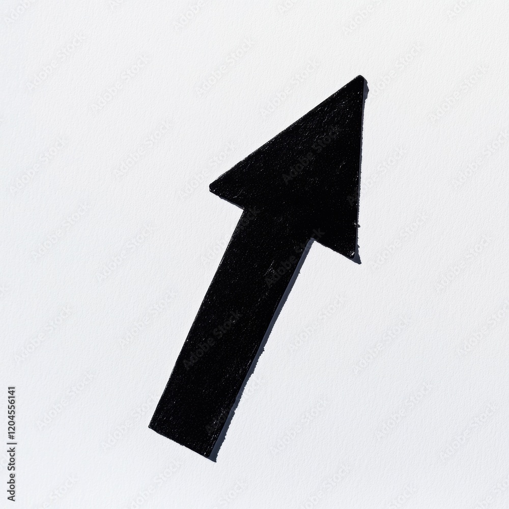 Poster Black arrow drawn on white background pointing upwards to signify direction or increase in progress in simple style. Generative AI