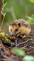 Hedgehog foraging in a lush green environment during daylight hours