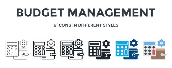 Budget Managemnet  Icon In Different Style Vector Illustration. Designed In Thin Line, Regular Line, Bold Line, Glyph, Color Fill, And Flat Style Can Be Used For Web