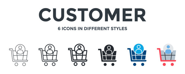 Customer  Icon In Different Style Vector Illustration. Designed In Thin Line, Regular Line, Bold Line, Glyph, Color Fill, And Flat Style Can Be Used For Web