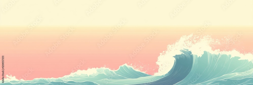 Aufkleber majestic ocean waves crash against the shore during a serene sunset over calm waters. generative ai