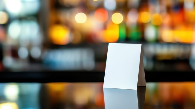 Blank tent card on bar counter. (1)