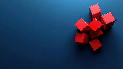 Red cubes scattered on a blue background. (1)
