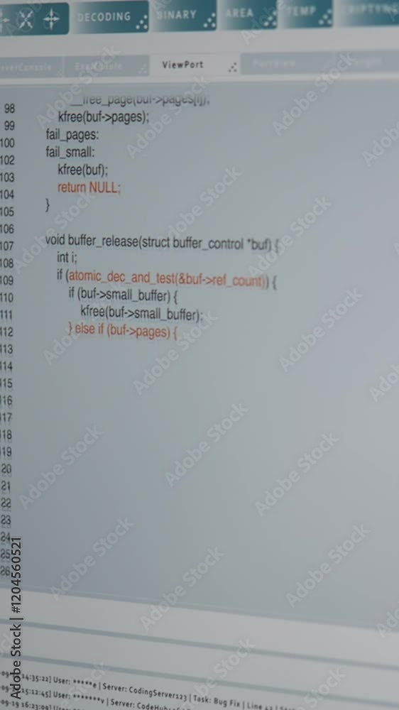 Fototapete Vertical video Close up of code being typed on PC screen by admin developing software, entering commands. Computer display used by IT professional at home fixing errors in application, implementing