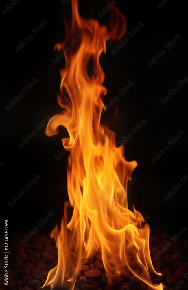 Poster fiery flames blaze against dark background. abstract fire pattern glows intensely. isolated fire eff