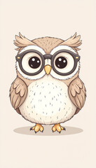 Naklejka premium Adorable baby owl wearing glasses in cute pastel style, whimsical charm