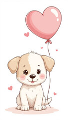Obraz premium Cute puppy with heart-shaped balloon, pastel illustration of love