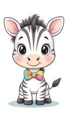 Playful baby zebra wearing colorful bow tie, whimsical illustration