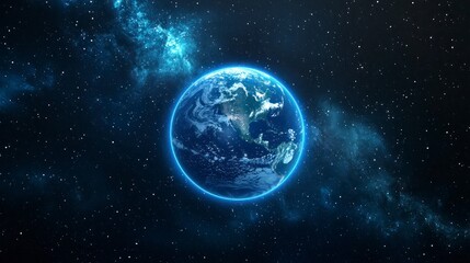 Obraz premium Earth in space with a blue glow and stars in the background