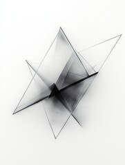 Intricate geometric sculpture showcasing transparent triangular shapes in a dynamic arrangement. Generative AI