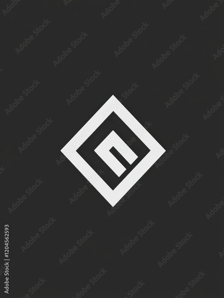 Poster minimalist black and white geometric design featuring a stylized letter in a diamond shape. generati