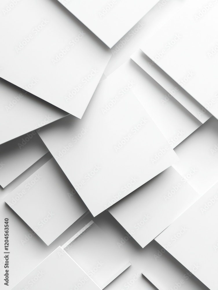 Poster layers of white paper arranged in a random pattern on a flat surface showcasing shadows and textures