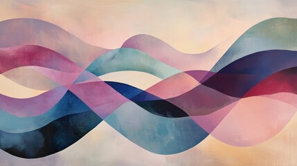 Abstract art painting with flowing, translucent waves in muted jewel tones.